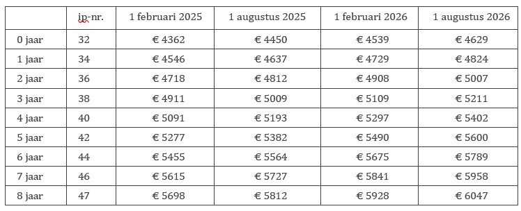 Tabel 4 Salaristabel medisch specialist ziekenhuisapotheker klinisch chemicus klinisch fysicus io 2025-2027